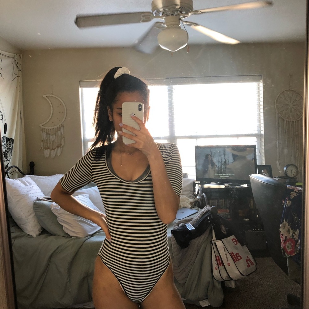 american apparel striped scoop back body suit